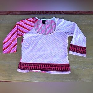 Custo Barcelona 3/4  Sleeve Embellished Printed Funky Top Shirt Tee Size 1 Small